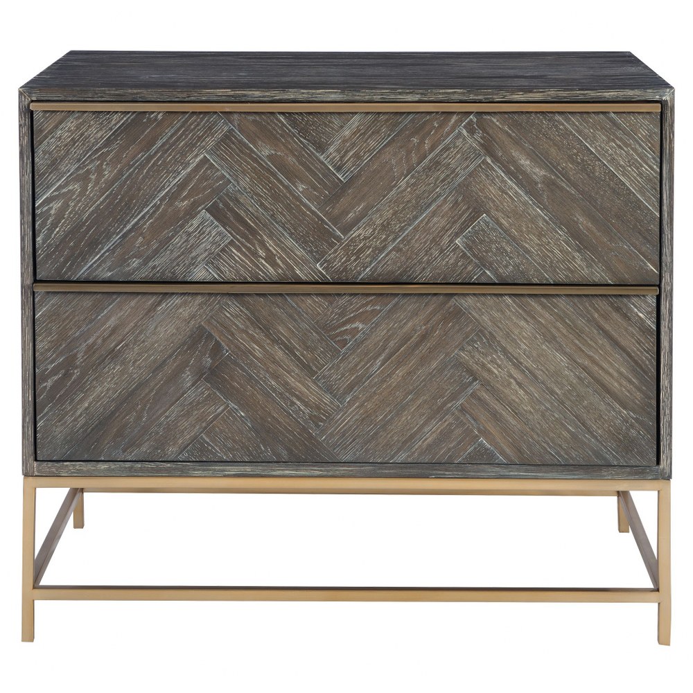 Uttermost-25376-Armistead - 33 inch Drawer Chest   Dark Walnut/Plated Brushed Brass Finish