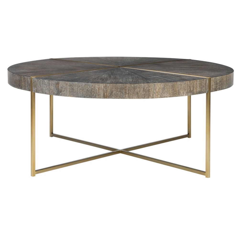 Uttermost-25378-Taja - 42 inch Round Coffee Table   Brushed Brass/Dark Walnut Stain Wash/Light Gray Glaze Finish