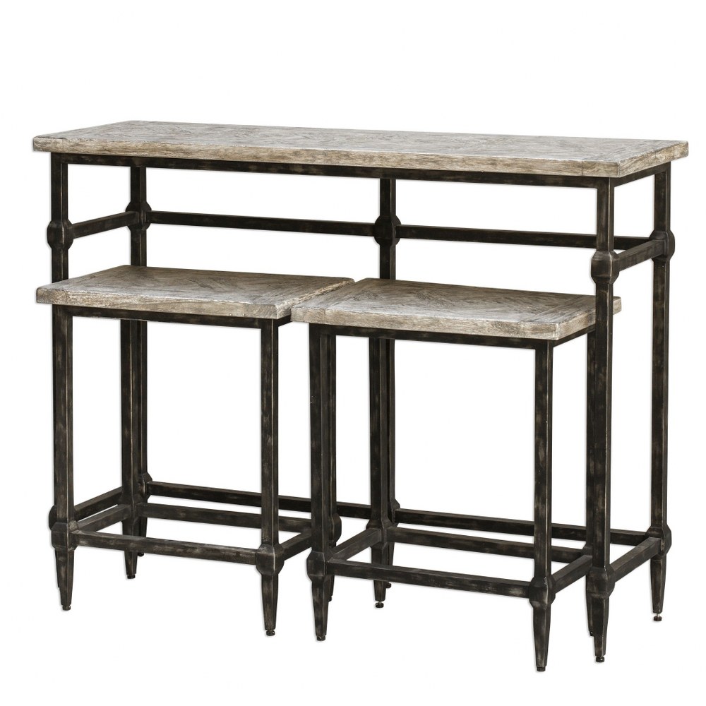 Uttermost-25728-Tameron - 47.95 inch Bistro Set (Set of 3)   Weathered/Blackened Zinc/Marquetry/Gray Glazed Driftwood Finish