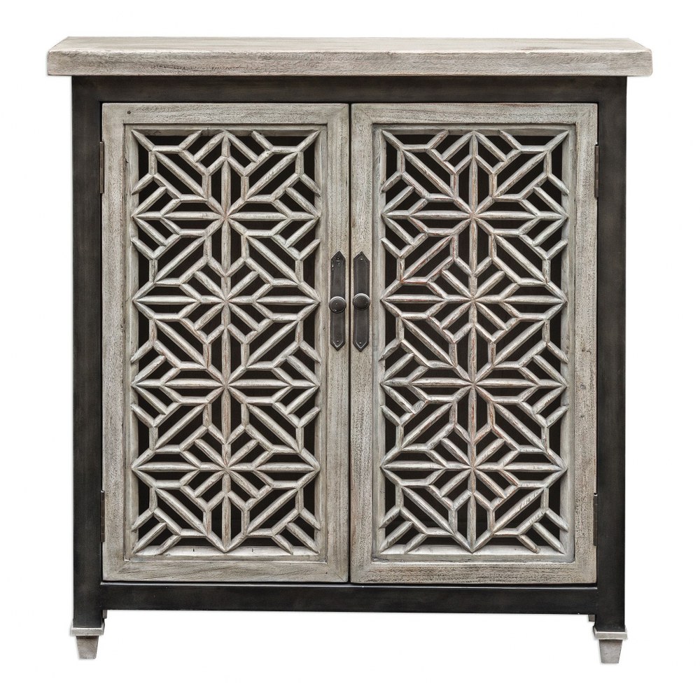 Uttermost-25772-Branwen - 36 inch Accent Cabinet   Aged White/Light Gray Wash Finish