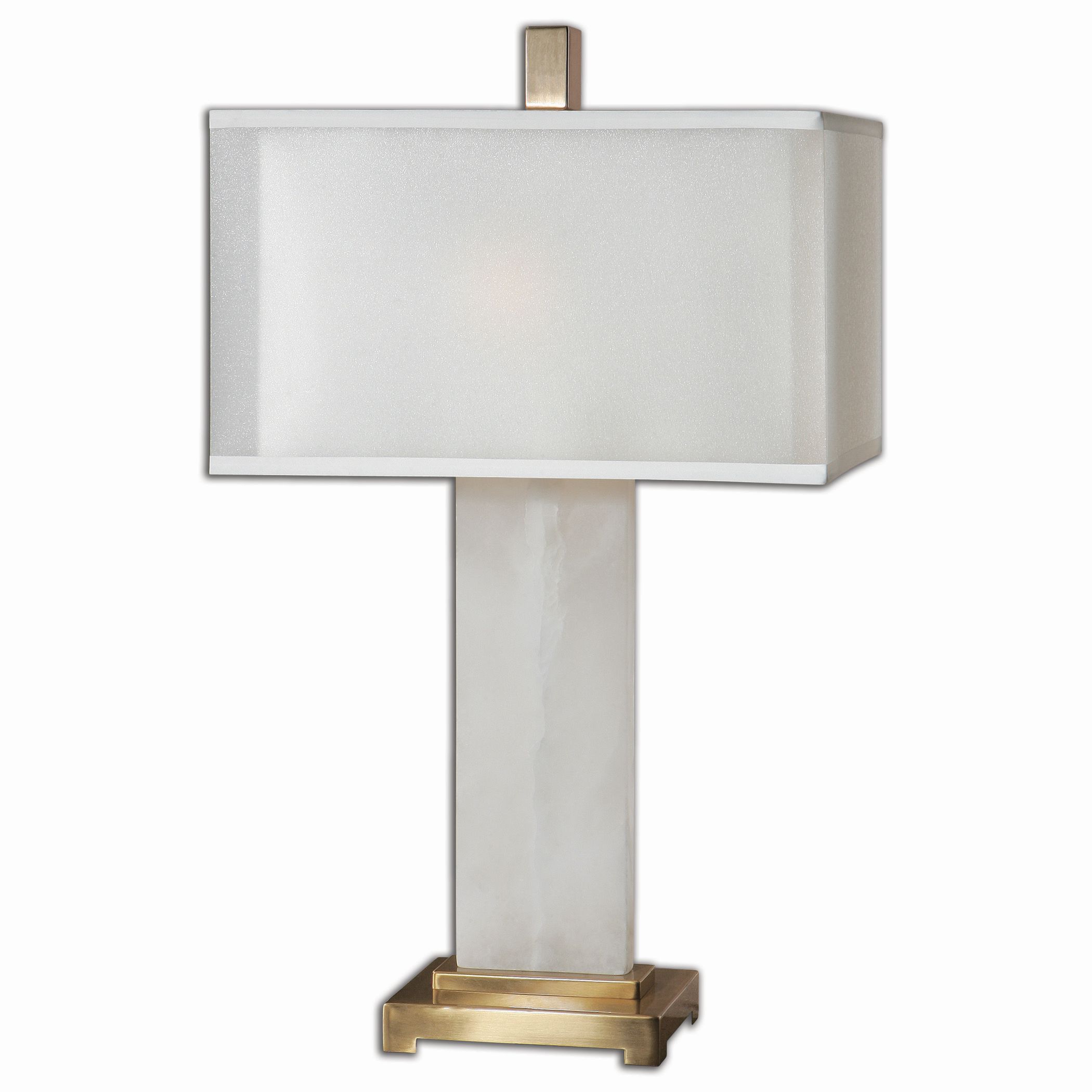 Uttermost-26136-1-Athanas - 2 Light Table Lamp - 17 inches wide by 10 inches deep   White Alabaster/Plated Coffee Bronze Finish with White Linen Sheer Shade