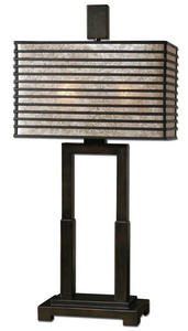 Uttermost-26291-1-Becton - 2 Light Modern Metal Table Lamp   Oil Rubbed Bronze Finish with Champagne Mica Shade
