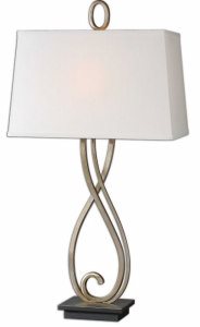 Uttermost-26341-Ferndale - 1 Light Table Lamp - 18 inches wide by 9 inches deep   Antiqued Silver-Champagne/Dark Bronze Finish with Off-White Linen Fabric Shade