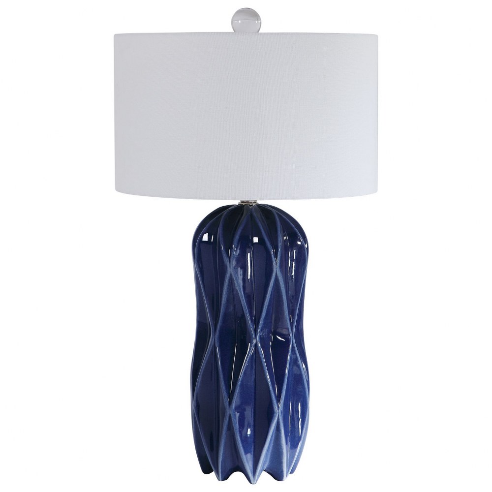 Uttermost-26358-Malena - One Light Table Lamp - 17 inches wide by 17 inches deep   Deep Cobalt Hue Finish with White Linen Fabric Shade