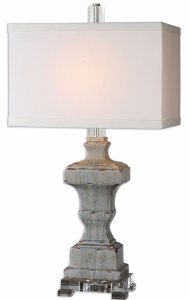 Uttermost-26484-1-San Marcello - 1 Light Table Lamp   Distressed Light Blue Glaze/Rust Finish with White Linen Fabric Shade