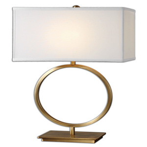 Uttermost-26559-1-Duara - 1 Light Table Lamp - 18.5 inches wide by 9.5 inches deep   Plated Brushed Brass Finish with White Linen Fabric Shade