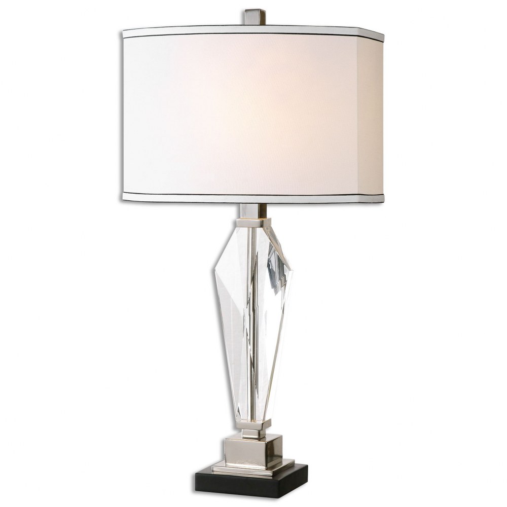 Uttermost-26601-1-Altavilla - 1 Light Table Lamp - 15 inches wide by 9 inches deep   Cut Crystal/Polished Nickel/Black Finish with White Linen Fabric Shade