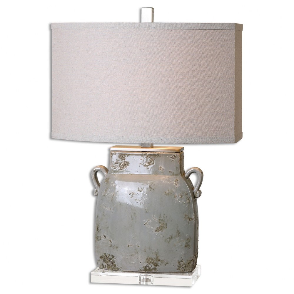 Uttermost-26613-1-Melizzano - 1 Light Table Lamp - 17 inches wide by 10 inches deep   Ivory-Gray Glaze/Dark Gray/Brushed Aluminum Finish with Light Beige Linen Fabric Shade