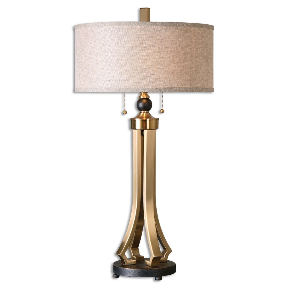 Uttermost-26631-1-Selvino - 2 Light Table Lamp - 17 inches wide by 17 inches deep   Brushed Brass/Oil Rubbed Bronze Finish with Rust Beige Linen Fabric Shade