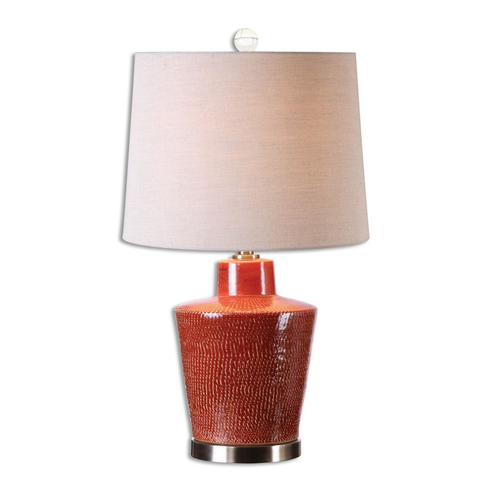 Uttermost-26903-Cornell - 1 Light Table Lamp - 16 inches wide by 16 inches deep   Distressed Brick Red/Gun Metal Finish with Light Beige Linen Fabric Shade