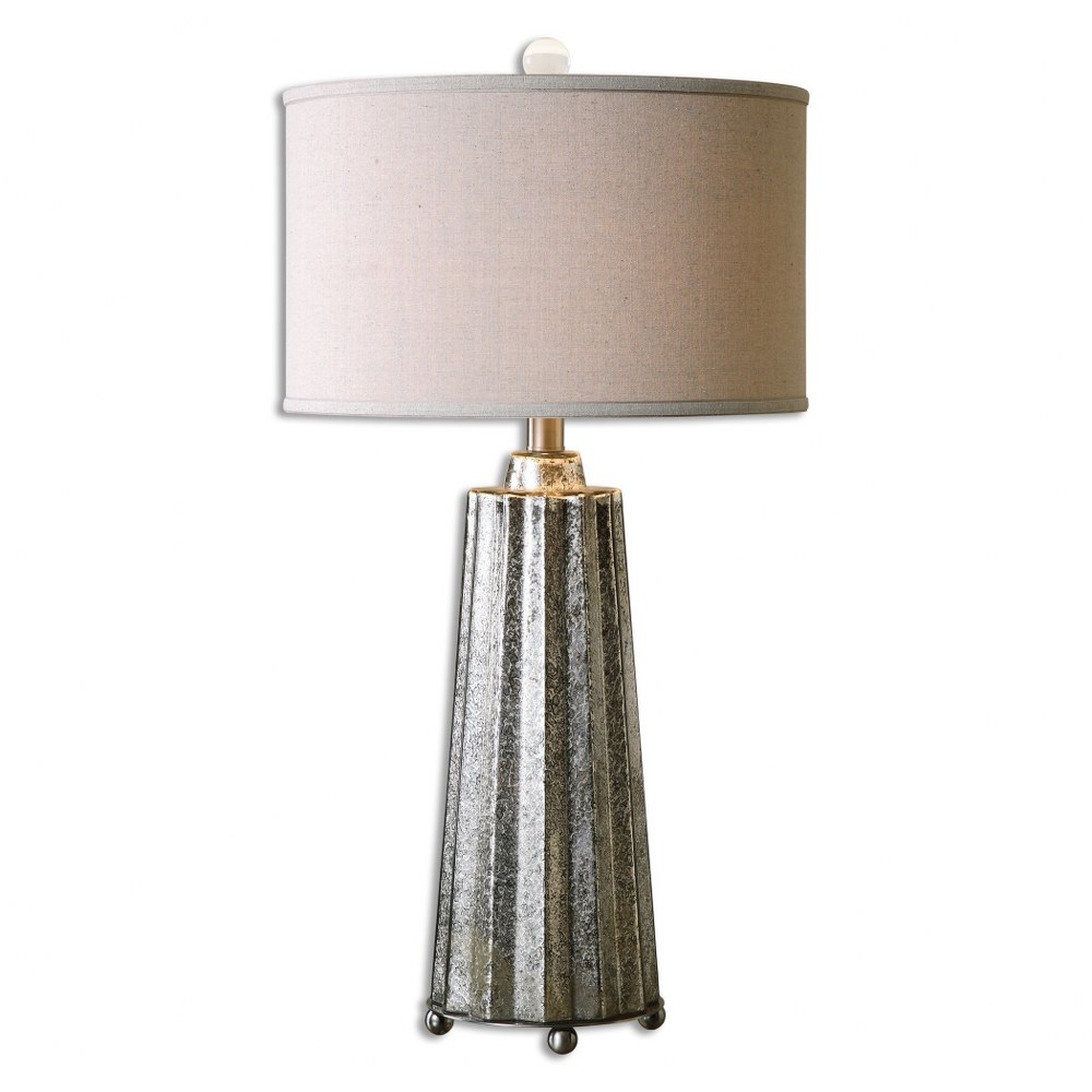 Uttermost-26906-1-Sullivan - 1 Light Table Lamp - 17 inches wide by 17 inches deep   Brushed Nickel Finish with Burnished Mercury Glass with Round Hardback Drum Shade