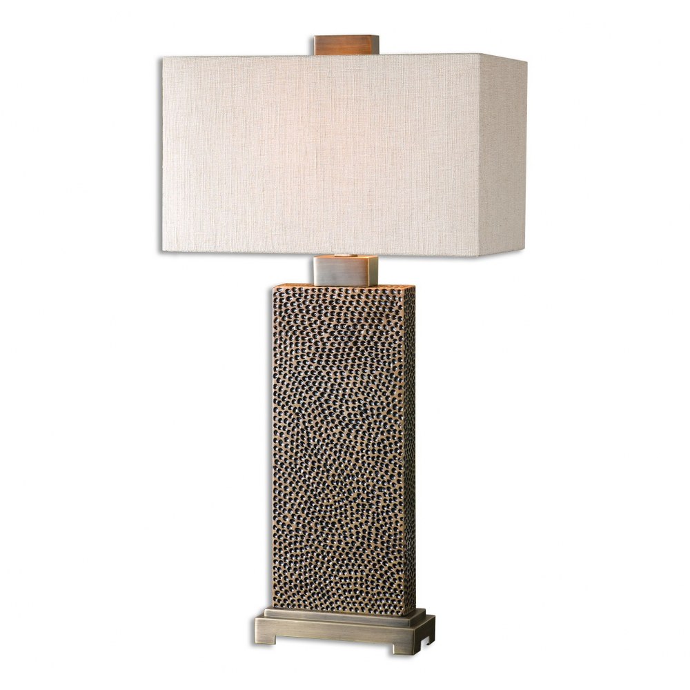 Uttermost-26938-1-Canfield - 1 Light Table Lamp - 17 inches wide by 10 inches deep   Blackened Brown/Coffee Bronze Finish with Beige Linen Fabric Shade