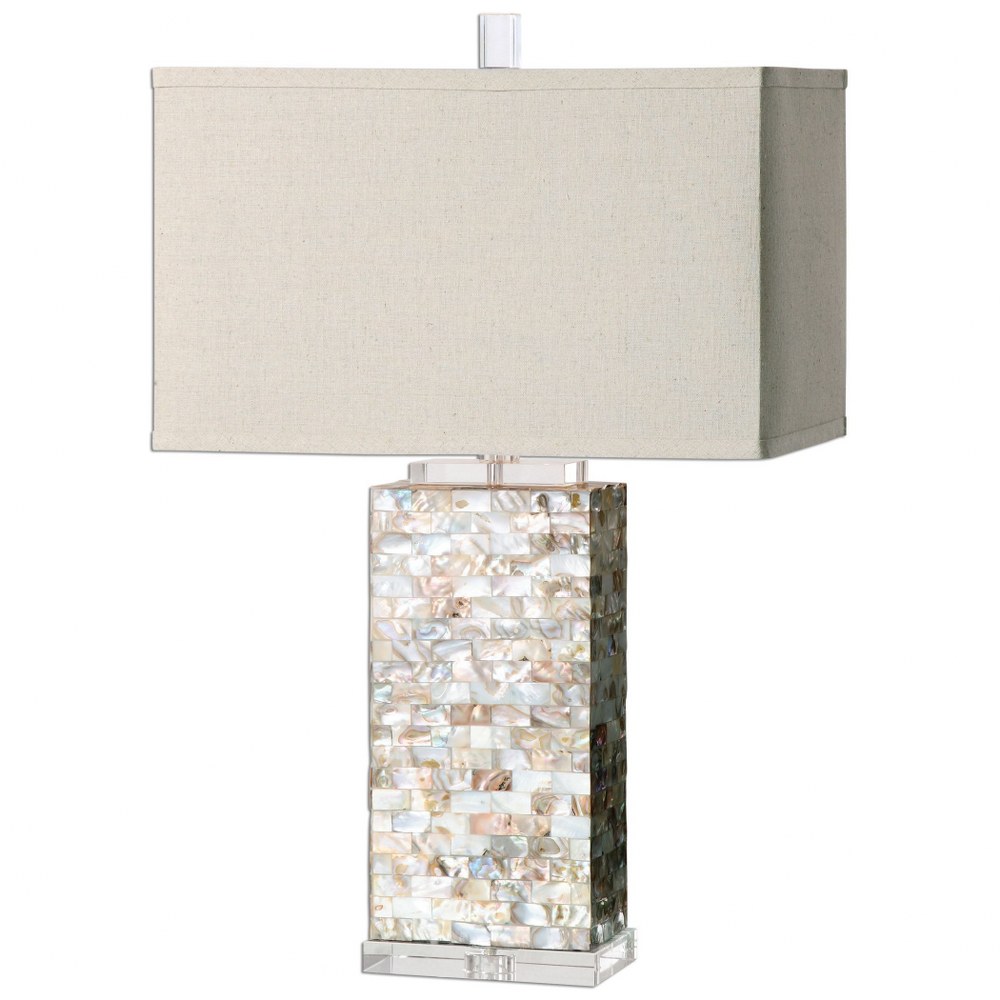 Uttermost-27026-1-Aden - 1 Light Table Lamp   Capiz Shell/Crystal Finish with Light Beige Linen Fabric Shade