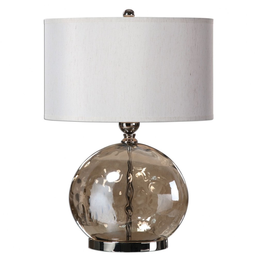 Uttermost-27066-1-Piadena - 1 Light Table Lamp   Polished Nickel Finish with Iridescent Water Glass with Light Beige Linen Fabric Shade