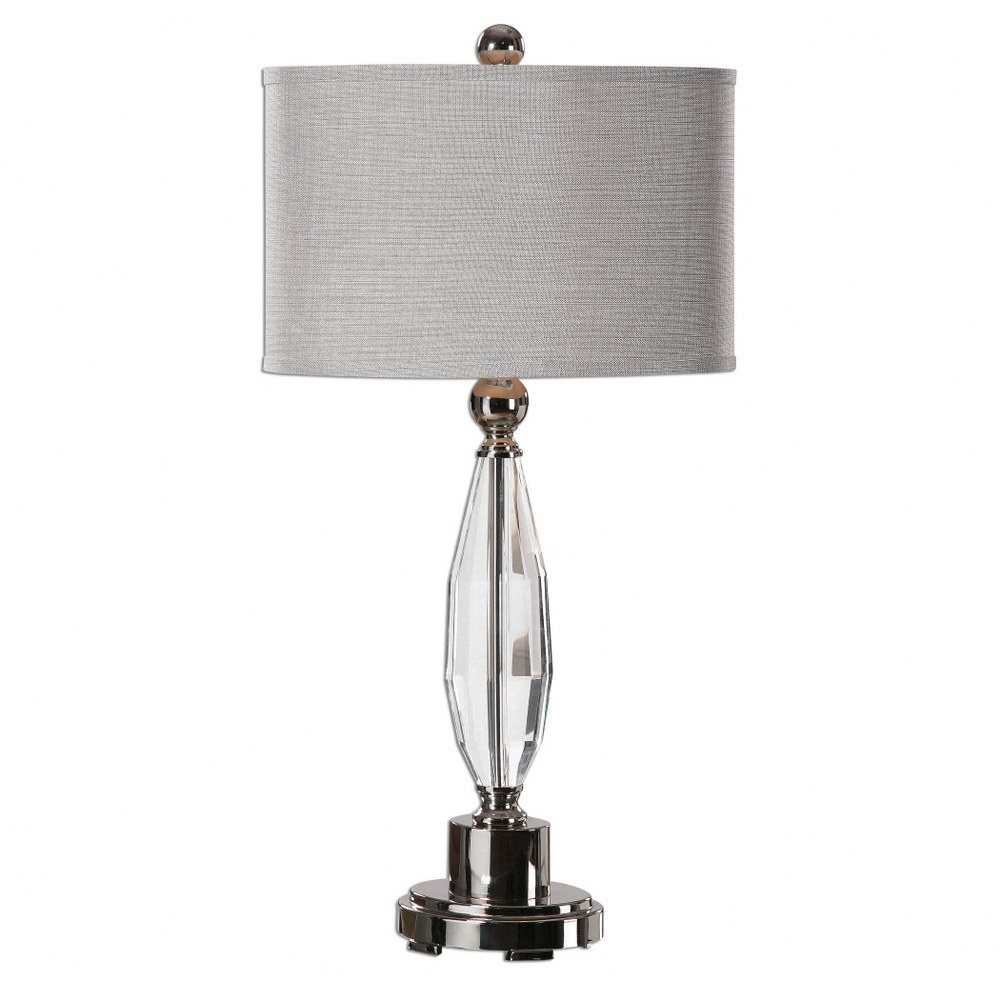 Uttermost-27067-1-Torlino - 1 Light Table Lamp - 16 inches wide by 10 inches deep   Cut Crystal/Polished Nickel Finish with Light Gray Linen Fabric Shade