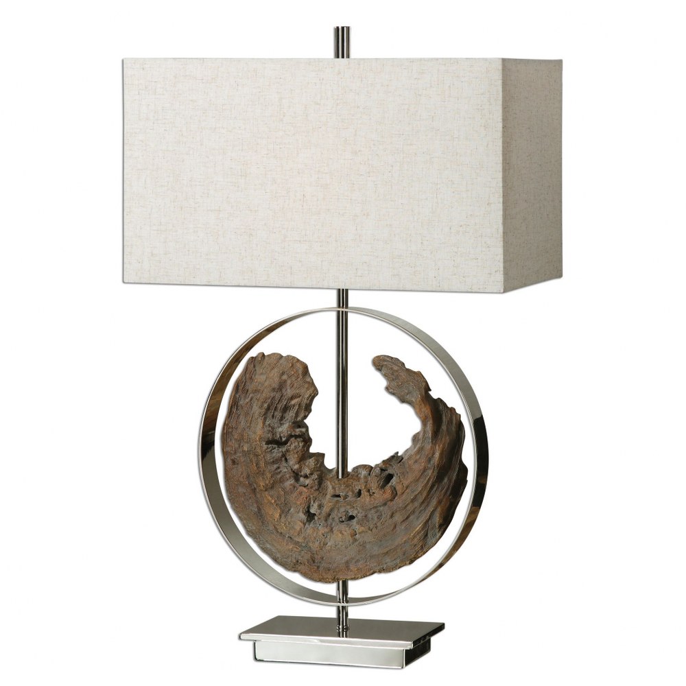 Uttermost-27072-1-Ambler - 1 Light Table Lamp - 18 inches wide by 9 inches deep   Faux Driftwood/Polished Nickel Finish with Oatmeal Linen Fabric Shade