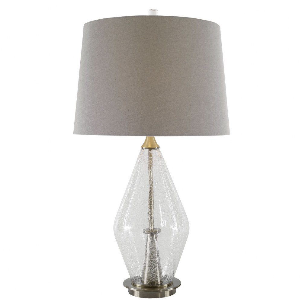 Uttermost-27086-Spezzano - 1 Light Table Lamp   Brushed Brass Finish with Clear Crackled Glass with Tapered Round Hardback Shade