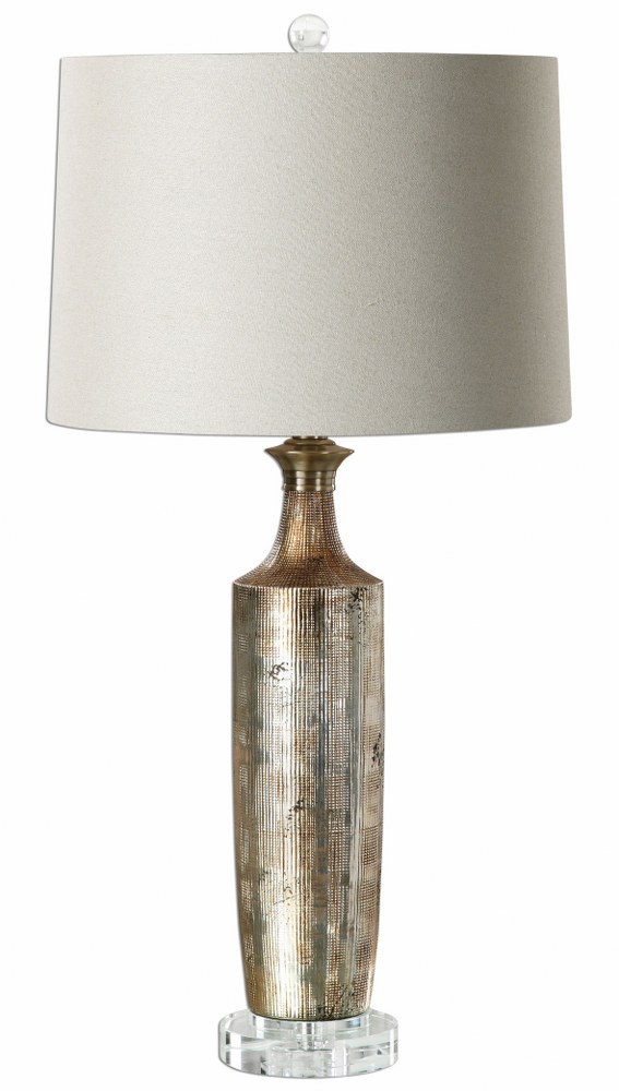 Uttermost-27094-1-Valdieri - 1 Light Table Lamp   Metallic Bronze Glaze/Crystal Finish with Beige Linen Fabric Shade