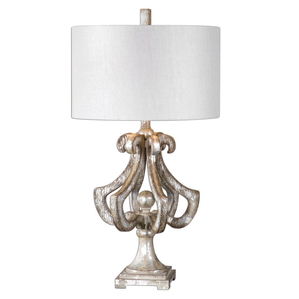 Uttermost-27103-1-Vinadio - 1 Light Table Lamp - 16.5 inches wide by 16.5 inches deep   Distressed Silver Leaf/Dark Tan Finish with Light Beige Linen Fabric Shade