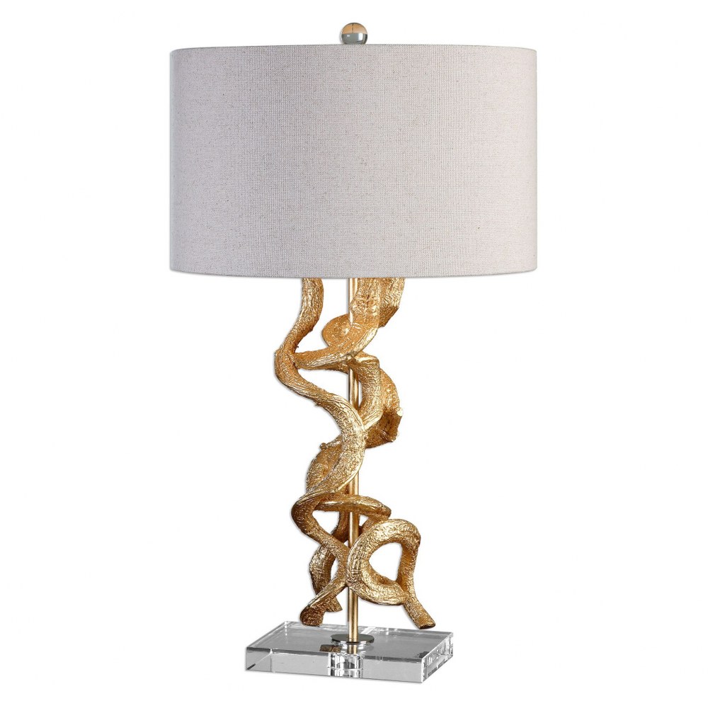 Uttermost-27113-1-Twisted Vines - 1 Light Table Lamp - 16 inches wide by 16 inches deep   Bright Gold Leaf/Crystal Finish with Oatmeal Linen Fabric Shade