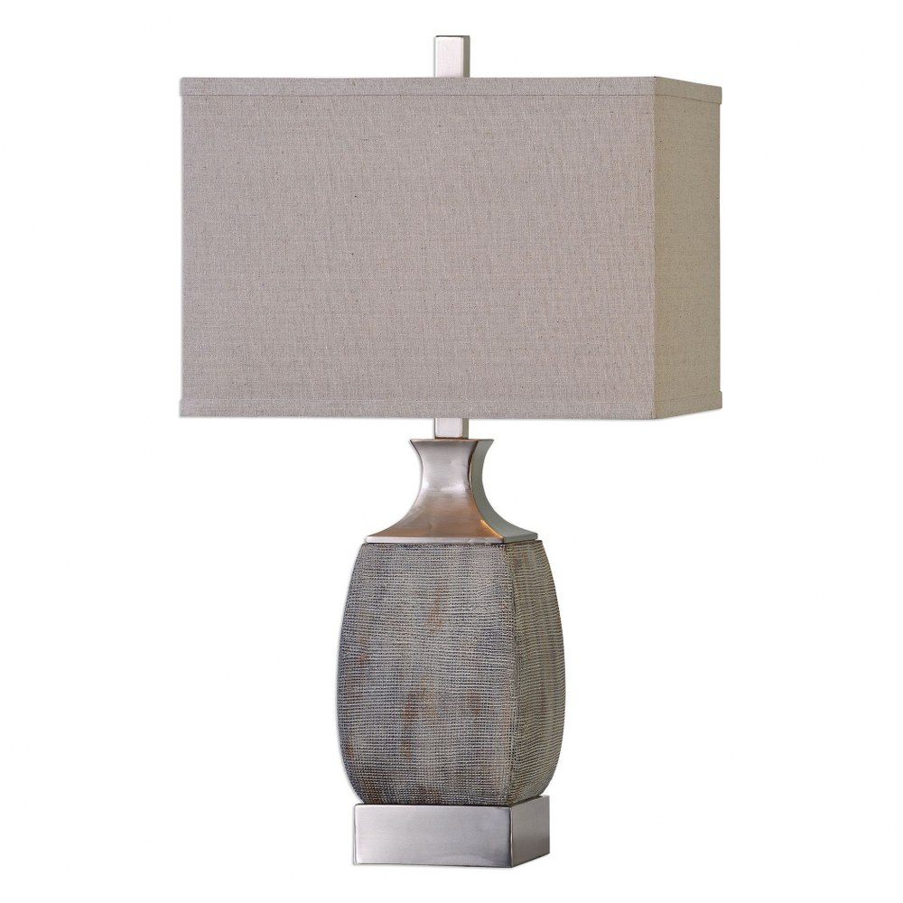 Uttermost-27143-1-Caffaro - 1 Light Table Lamp   Textured Rust Bronze/Brushed Nickel Finish with Light Beige Linen Fabric Shade