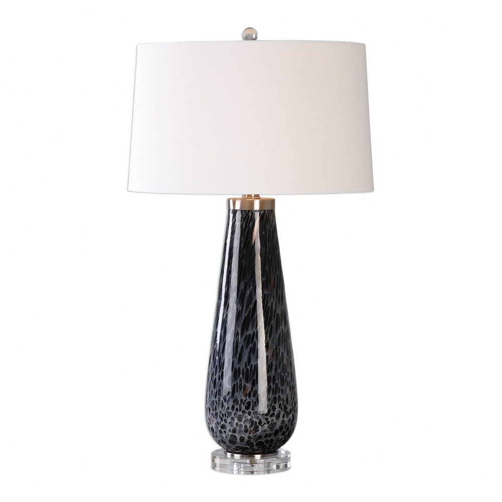 Uttermost-27156-Marchiazza - 1 Light Table Lamp   Brushed Nickel/Crystal Finish with Mottled Dark Charcoal/Metallic Bronze Glass with White Linen Fabric Shade