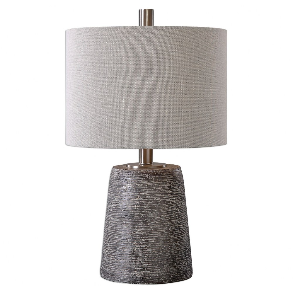 Uttermost-27160-1-Duron - 1 Light Table Lamp - 14 inches wide by 14 inches deep   Dark Rustic Bronze/Light Gray Wash/Brushed Nickel Finish with Beige Linen Fabric Shade