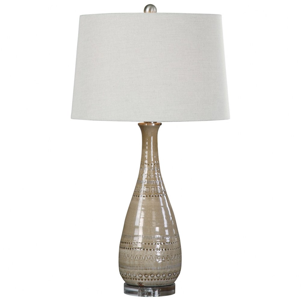 Uttermost-27214-Nakoda - 1 Light Table Lamp - 17 inches wide by 17 inches deep   Light Taupe Glaze/Brushed Nickel/Crystal Finish with Light Gray Linen Fabric Shade