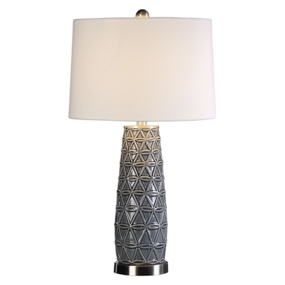 Uttermost-27219-Cortinada - 1 Light Table Lamp   Stone Gray Glaze/Brushed Nickel Finish with White Linen Fabric Shade