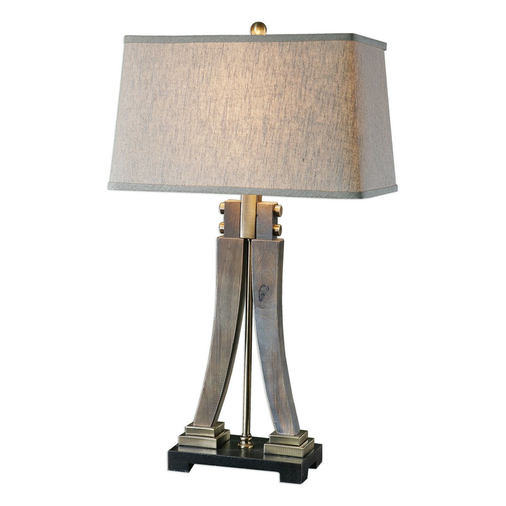 Uttermost-27220-Yerevan - 1 Light Table Lamp   Burnished Distress/Antiqued Brass/Dark Bronze Finish with Light Beige Linen Fabric Shade