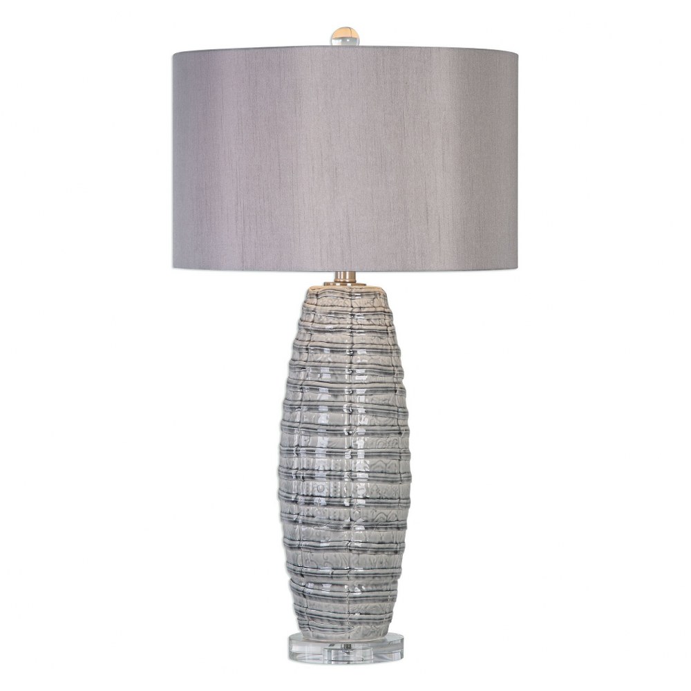 Uttermost-27230-1-Brescia - 1 Light Table Lamp - 16.5 inches wide by 16.5 inches deep   Smoke Gray/Brushed Nickel/Crystal Finish with Taupe Gray Linen Fabric Shade