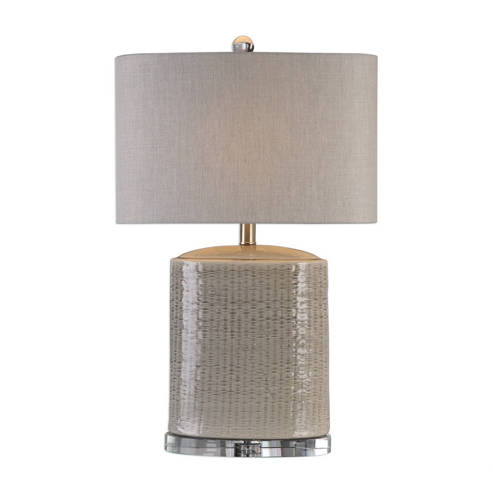 Uttermost-27231-1-Modica - 1 Light Table Lamp   Light Taupe-Gray Glaze/Brushed Nickel/Crystal Finish with Beige Linen Fabric Shade