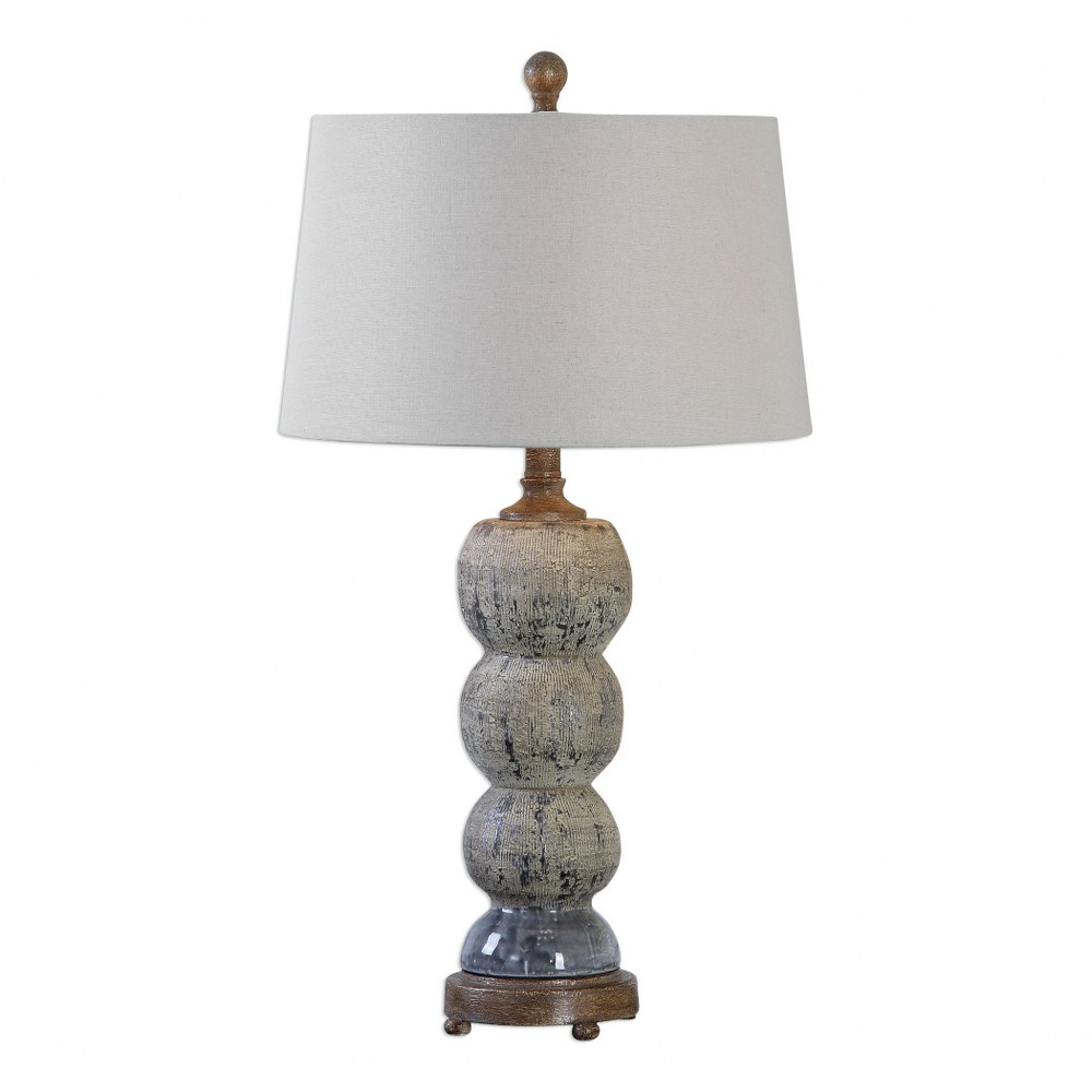 Uttermost-27262-Amelia - 1 Light Table Lamp - 15 inches wide by 13 inches deep   Blue Gray Glaze/Rustic Bronze Finish with Light Beige Linen Fabric Shade