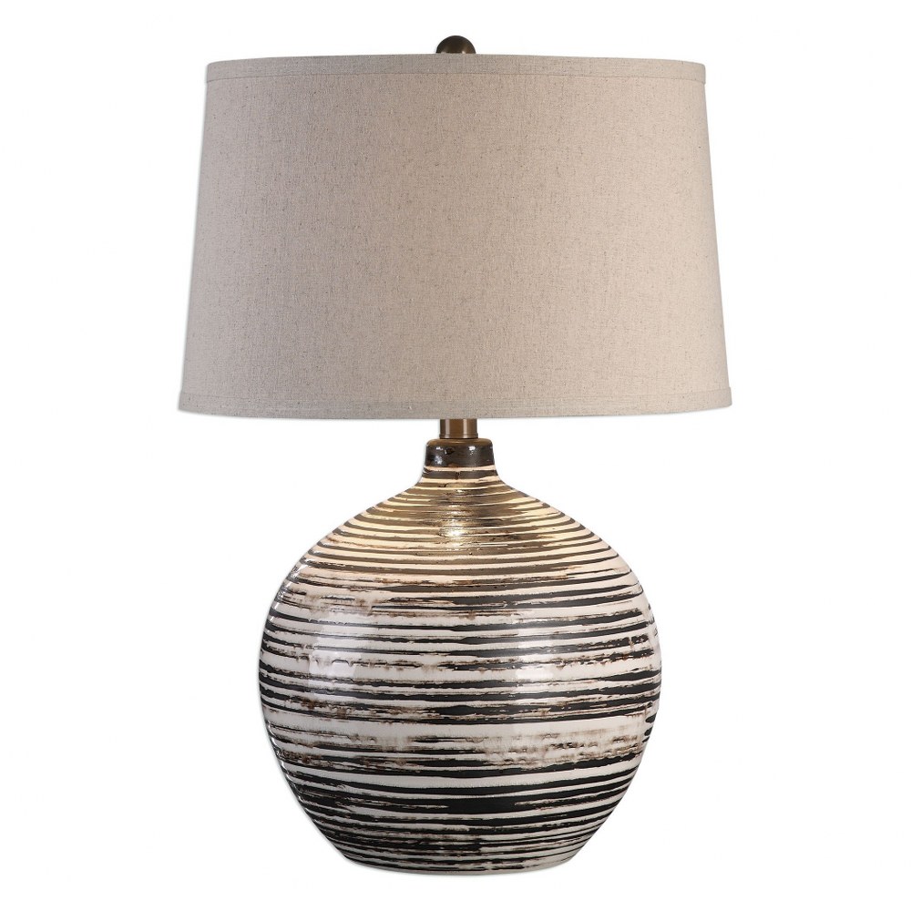 Uttermost-27315-1-Bloxom - 1 Light Table Lamp   Dark Mocha-Bronze Glaze Finish with Oatmeal Linen Fabric Shade