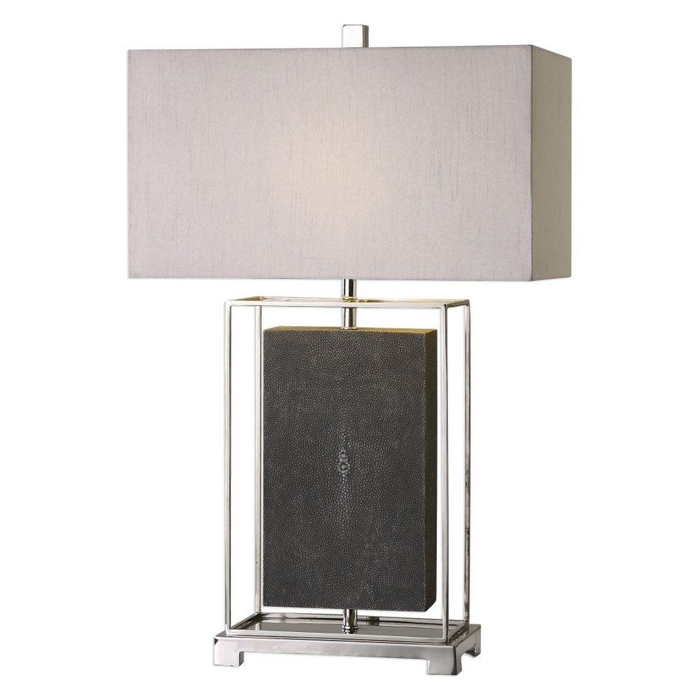 Uttermost-27329-1-Sakana - 1 Light Table Lamp - 18 inches wide by 10 inches deep   Rubbed Gray Faux Shagreen/Polished Nickel Finish with Warm Light Gray Linen Fabric Shade