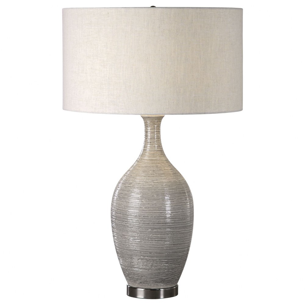 Uttermost-27518-Dinah - 1 Light Table Lamp - 19 inches wide by 19 inches deep   Mushroom Gray Glaze/Polished Nickel Finish with Light Beige Linen Fabric Shade