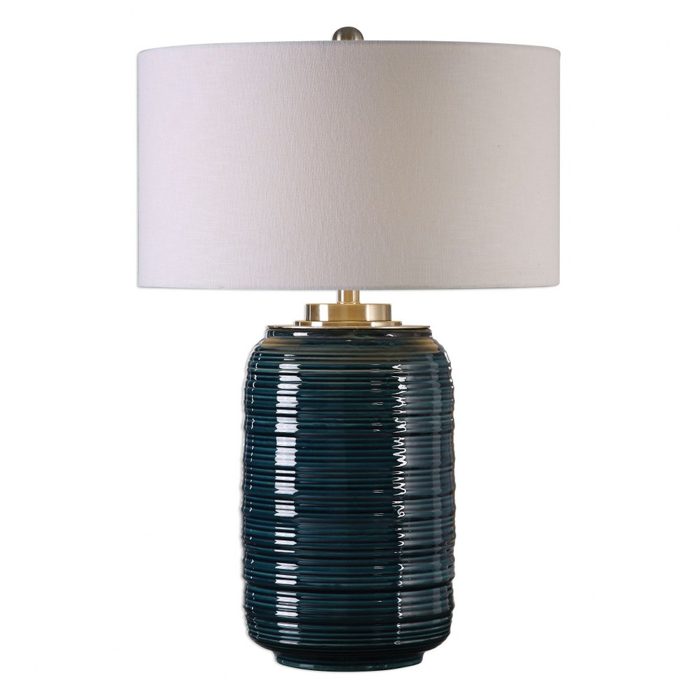 Uttermost-27520-Delane - 1 Light Table Lamp   Dark Teal Glaze/Brushed Nickel Finish with Off White Linen Fabric Shade