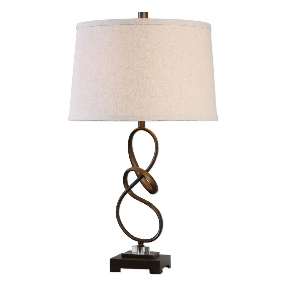 Uttermost-27530-1-Tenley - 1 Light Table Lamp - 16 inches wide by 14 inches deep   Oil Rubbed Bronze/Crystal Finish with Light Beige Linen Fabric Shade