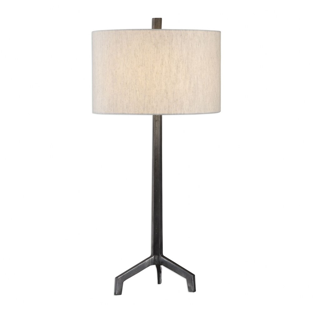 Uttermost-27557-1-Ivor - 1 Light Table Lamp   Raw Steel Nd Burnished Distress Finish with Light Beige Linen Fabric Shade