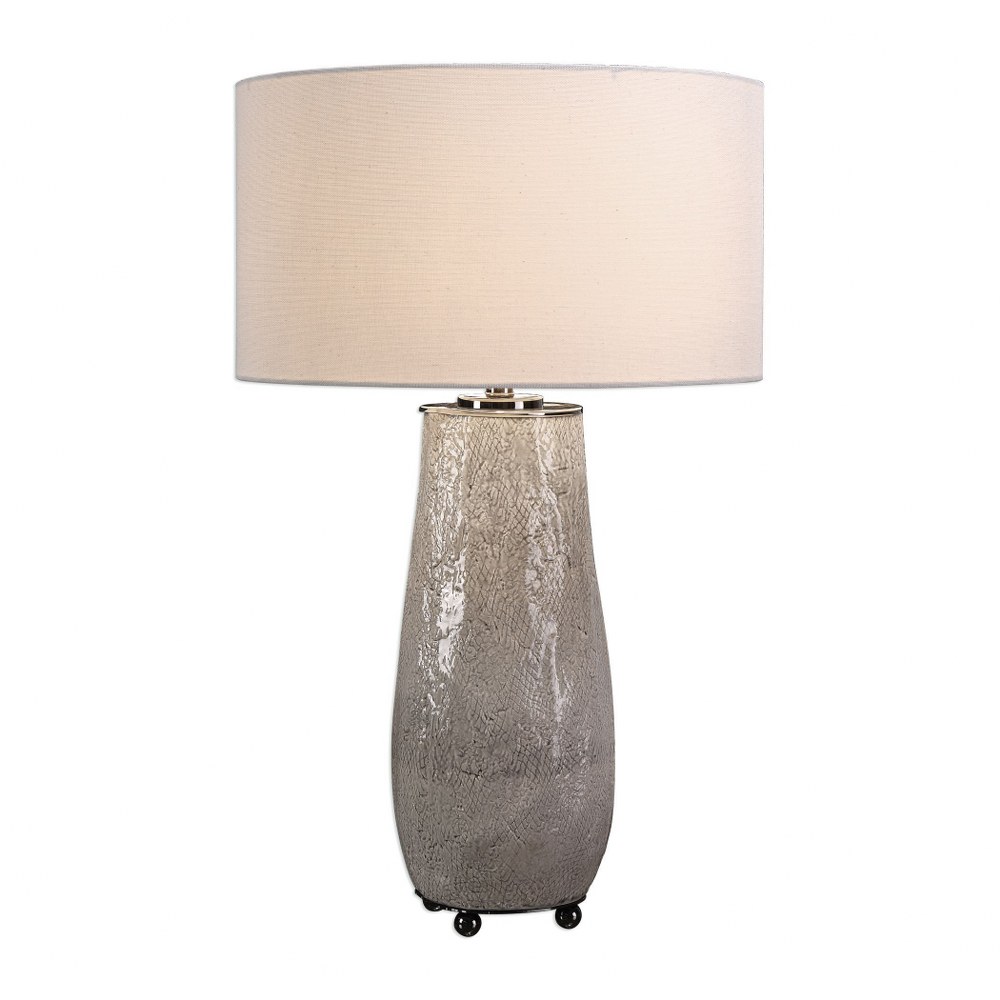 Uttermost-27564-1-Balkana - 1 Light Table Lamp   Aged Gray Glaze/Black Nickel Finish with Light Khaki Linen Fabric Shade