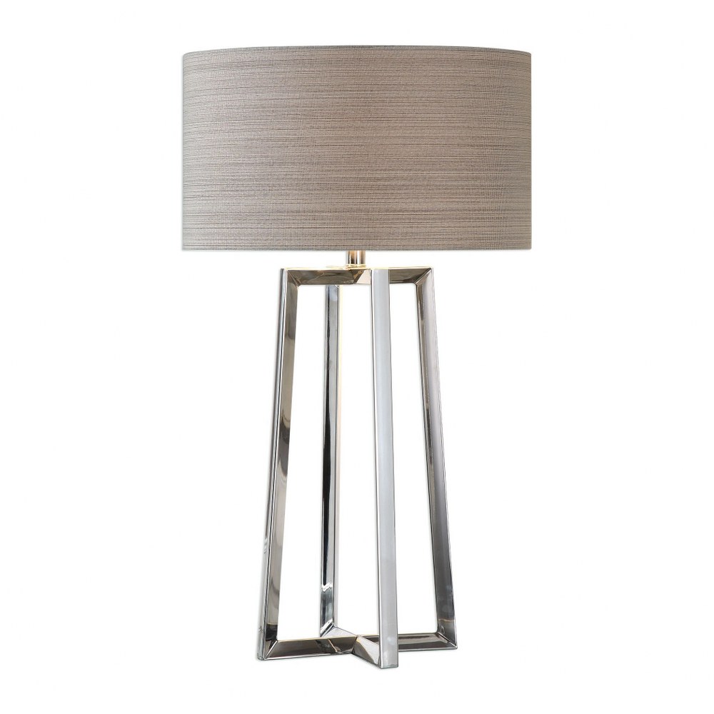 Uttermost-27573-1-Keokee - 1 Light Table Lamp - 18 inches wide by 18 inches deep   Polished Stainless Steel Finish with Taupe Gray Linen Fabric Shade