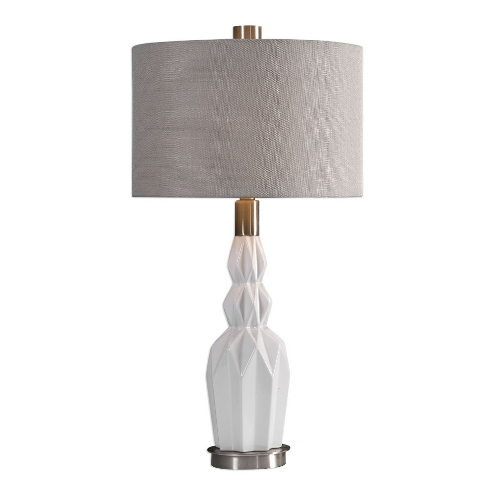 Uttermost-27714-1-Cabret - 1 Light Table Lamp - 15.5 inches wide by 15.5 inches deep   Gloss White/Brushed Nickel Finish with Beige Linen Fabric Shade