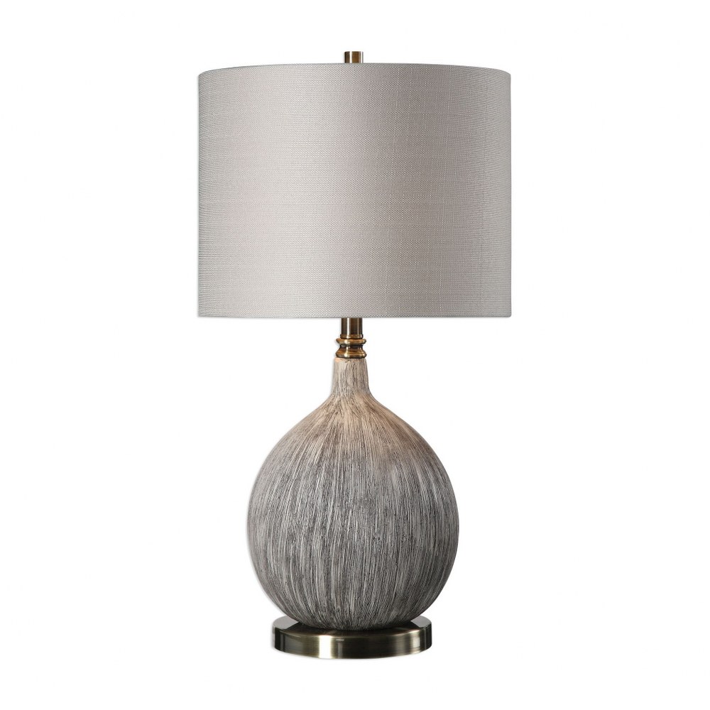 Uttermost-27715-1-Hedera - 1 Light Table Lamp - 14 inches wide by 14 inches deep   Old Ivory/Aged Black/Burnished Brass Finish with Light Beige Linen Fabric Shade