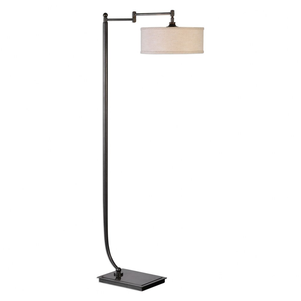 Uttermost-28080-1-Lamine - 1 Light Floor Lamp   Dark Bronze/Oxidized Bronze Finish with Beige Linen Fabric Shade