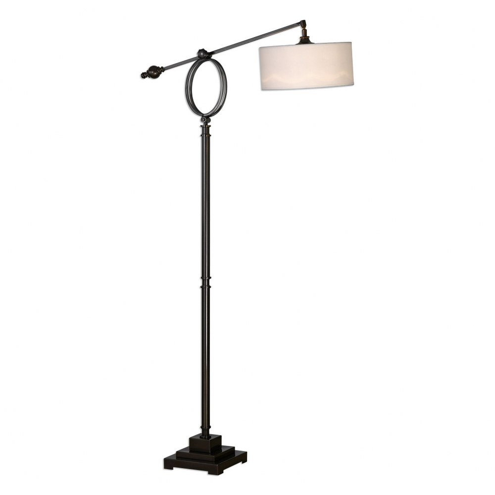 Uttermost-28082-1-Levisa - 1 Light Floor Lamp - 33 inches wide by 13 inches deep   Brushed Dark Bronze Finish with White Linen Fabric Shade