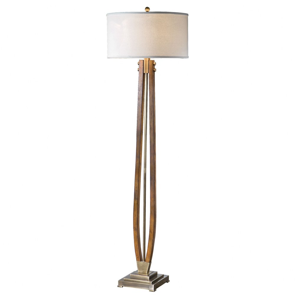 Uttermost-28105-Boydton - 1 Light Floor Lamp   Burnished Honey Stain/Brushed Coffee Bronze Finish with Light Beige Linen Fabric Shade