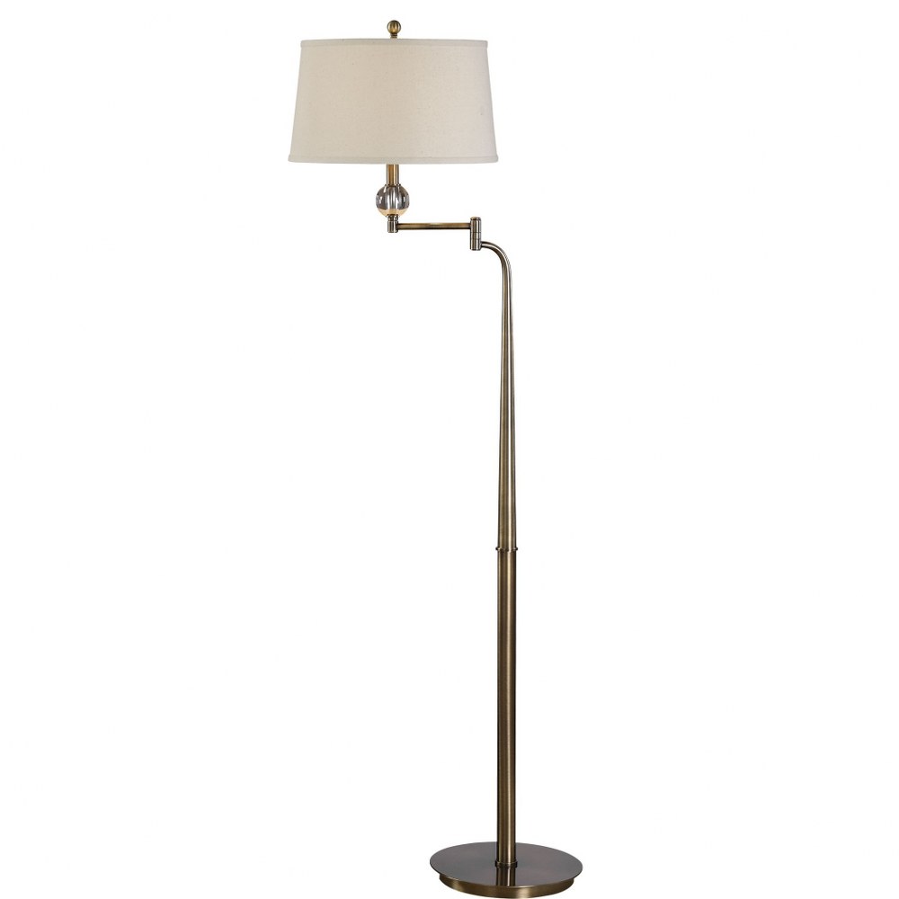 Uttermost-28106-Melini - 1 Light Floor Lamp   Antique Brass/Crystal Finish with Beige Linen Fabric Shade