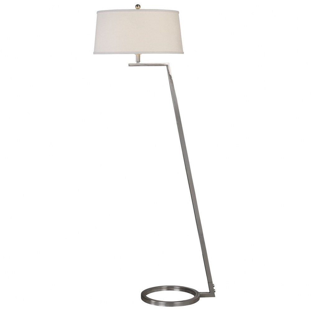 Uttermost-28108-Ordino - 1 Light Modern Floor Lamp - 28.5 inches wide by 19 inches deep   Brushed Nickel Finish with White Linen Fabric Shade