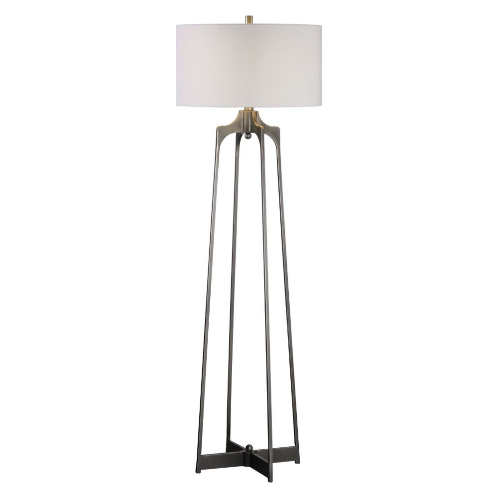 Uttermost-28131-Adrian - 1 Light Modern Floor Lamp   Aged Gun Metal Finish with White Linen Fabric Shade