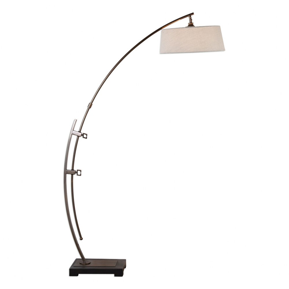 Uttermost-28135-1-Calogero - 1 Light Floor Lamp   Dark Oxidized Bronze/Matte Black Finish with Light Beige Linen Fabric Shade